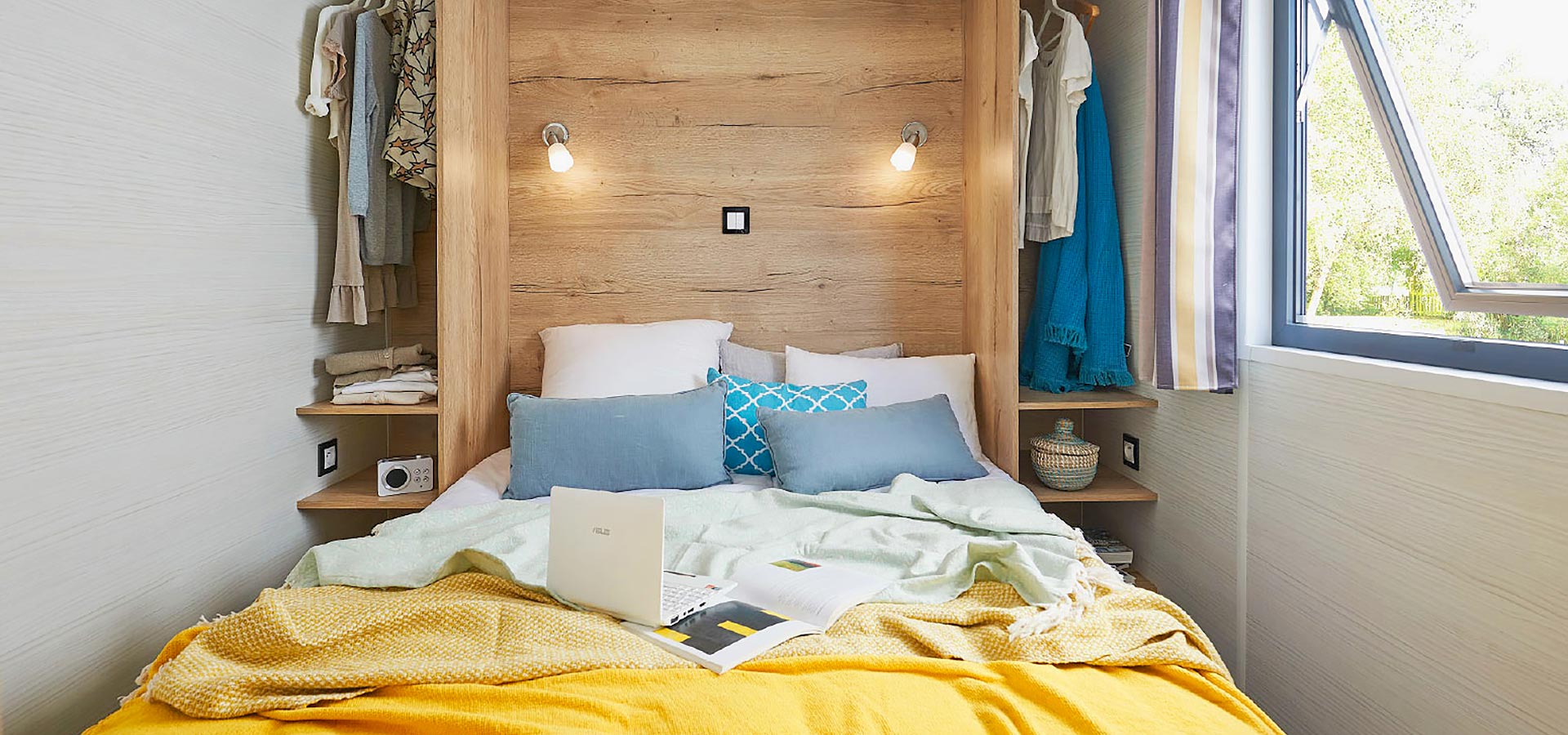 Camping san damiano bungalow luxe tiny house pianosa chambre principale